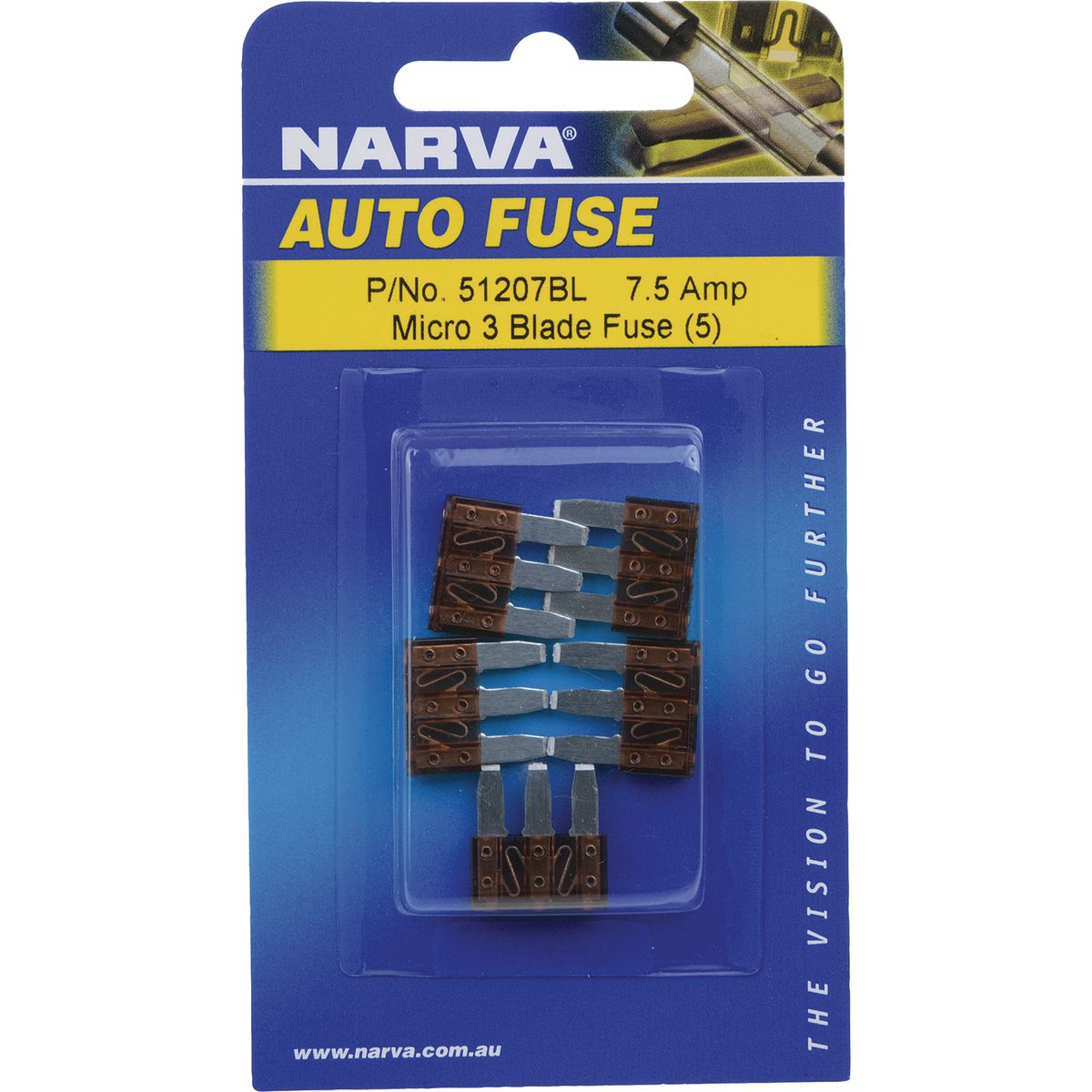 Narva Micro 3 Blade Fuse 7.5A Brown 5 Pack - 51207BL