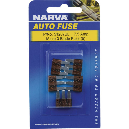 Narva Micro 3 Blade Fuse 7.5A Brown 5 Pack - 51207BL