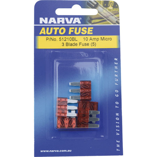 Narva Micro 3 Blade Fuse 10A Red 5 Pack - 51210BL
