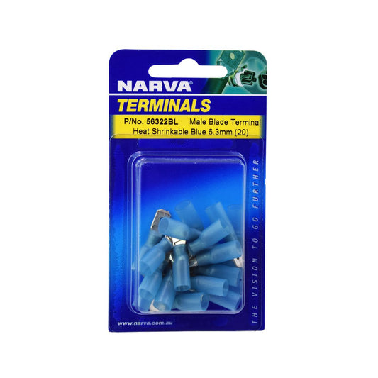 Narva Adhesive Lined Heatshrink Male 4mm Blade Terminal Blue 20 Pack - 56322BL
