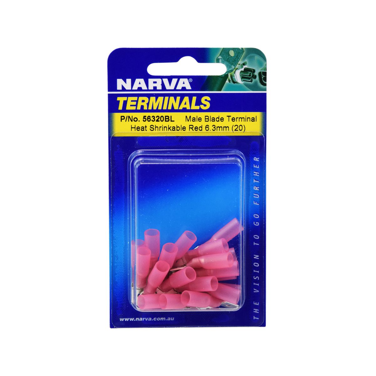 Narva Crimp Terminal Male Blade Red Terminal Entry 6.3 x 0.8mm Heat Shrinkable 20 Pce - 56320BL