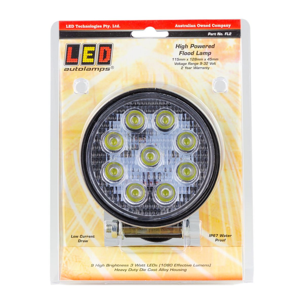 LED Autolamps 9/32V High Powered Round Flood Lamp Black Powder Coated Aluminium - FL2