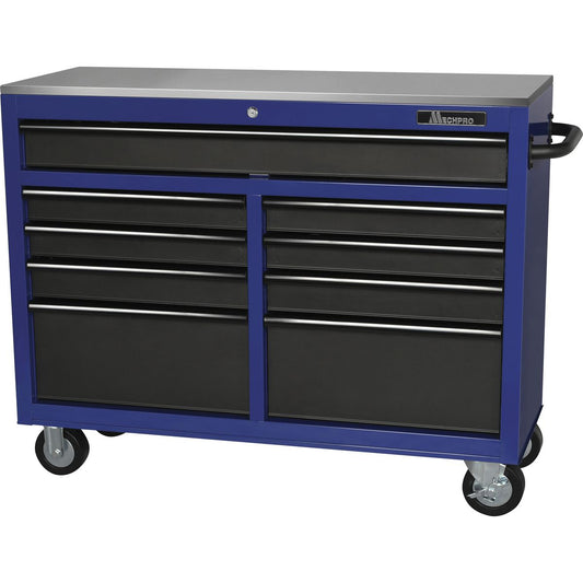 Mechpro Blue 9 Drawer Tool Trolley Stainless Steel Top Workbench 46In Blue - MPBTT-46IN-SS