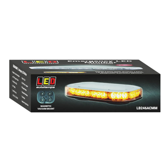 LED Autolamps 12/24V Amber Emergency Mini Light Bar 18 Selectable Flash Patterns Magnetic Mount - LB246ACMM