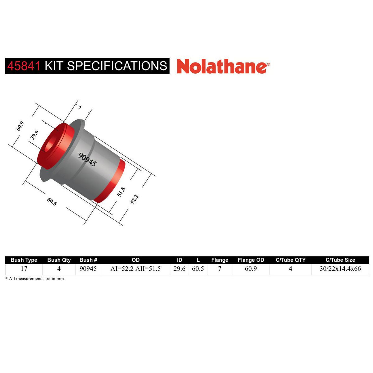 Nolathane Front Upper Control Arm Bushing Kit - 45841