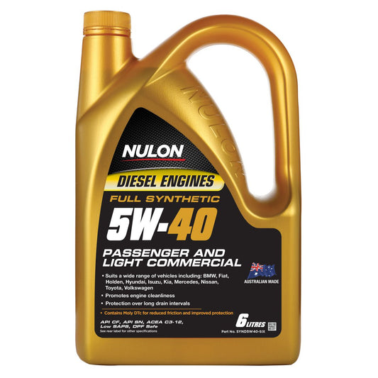 Nulon Full Synthetic Passenger and Light Commercial Diesel Eng Oil 5W-40 6L - SYND5W40-SIX