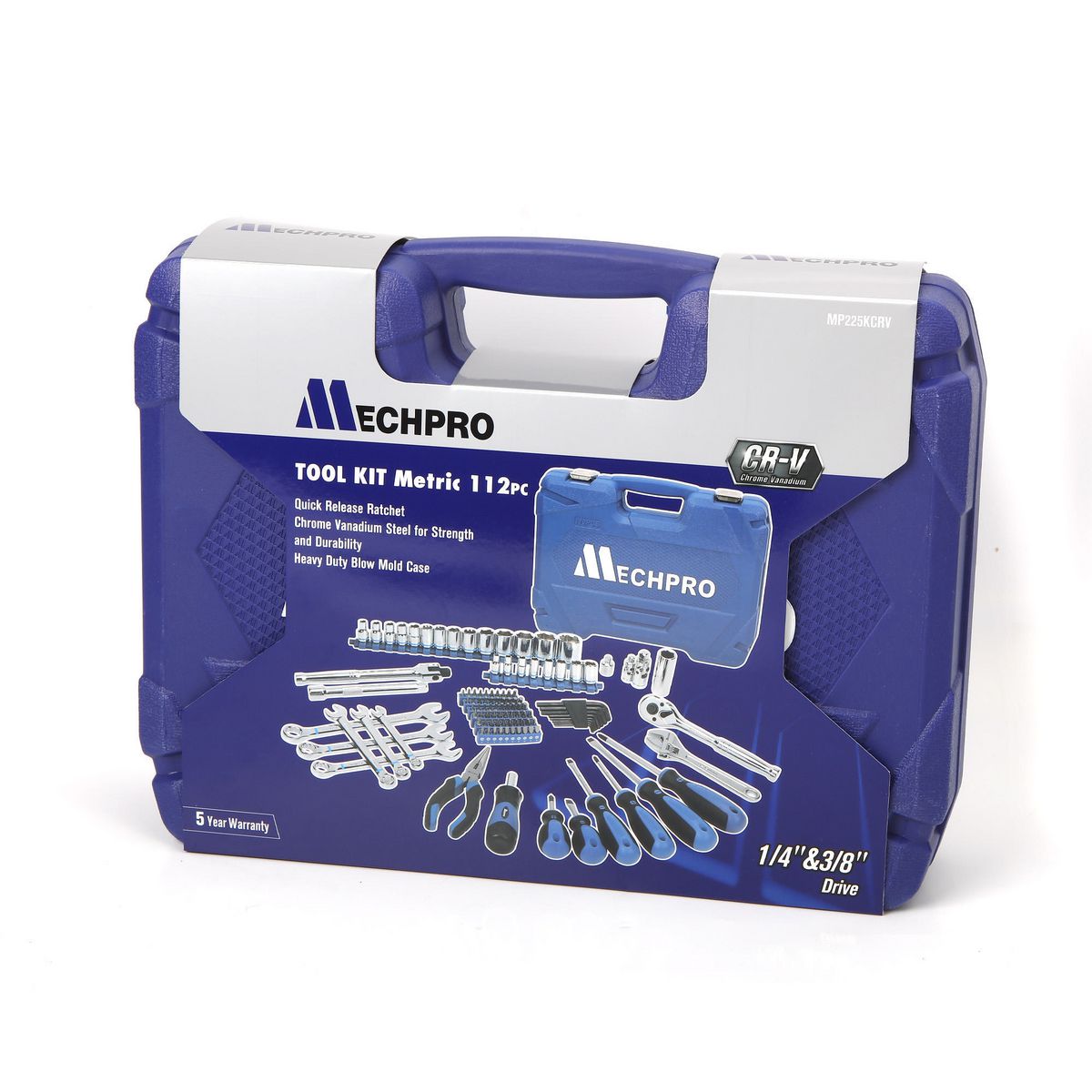 Mechpro Blue Automotive Tool Kit Metric 1/4In & 3/8In Drive 112pc - MP225KCRV