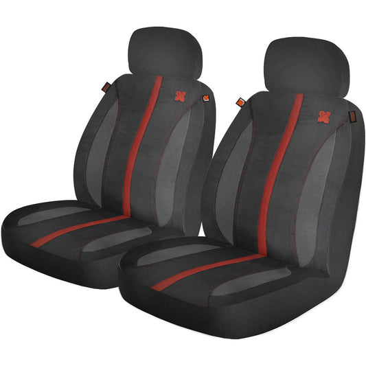 Maxi Trac Front Car Seat Covers Polyester, Black/Rust - Pair - MTSCFT-RSL