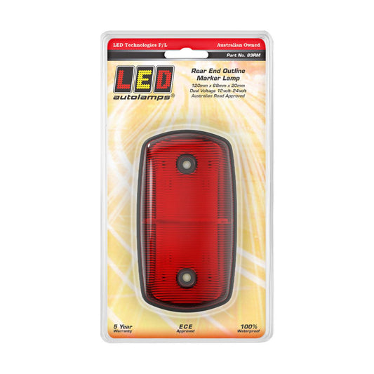 LED Autolamps Rear End Outline Marker Red 12/24 VOLT, 120 X 69 X 20mm, Blister - 69RM