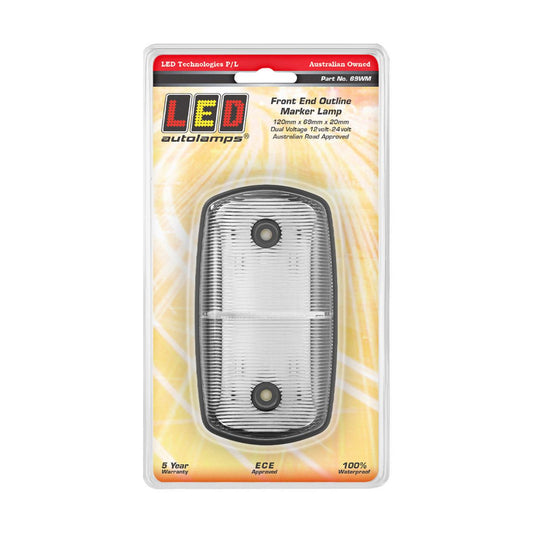 LED Autolamps Front End Outline Marker White 12/24 Volt, 120 X 69 X 20mm, Blister - 69WM