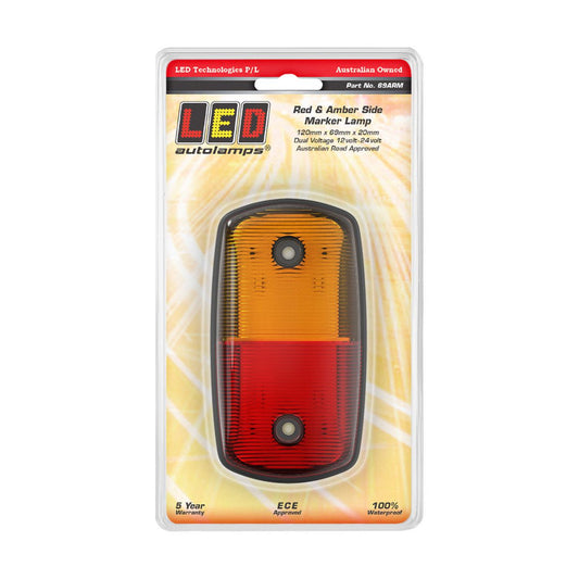 LED Autolamps 12/24V Amber/Red Side Marker Light Blister Pack - 69ARM