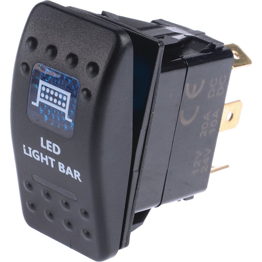 Drivetech 4x4 Rocker Light Bar Switch On/Off SPST 12 or 24V Blue Illumination - DT-11021