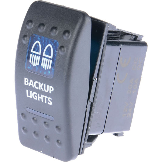 Drivetech 4x4 Rocker Back Up Lights Switch On/Off SPST 12 or 24V Blue Illumination - DT-11014