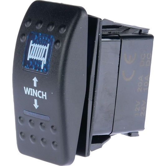 Drivetech 4x4 Rocker Winch Switch Mom On/Off Mom On SPDT 12 or 24V Blue Illuminated - DT-11007