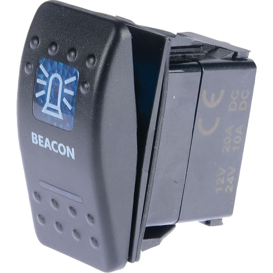 Drivetech 4x4 Rocker Beacon Switch On/Off SPST 12 or 24V Blue Illumination - DT-11012