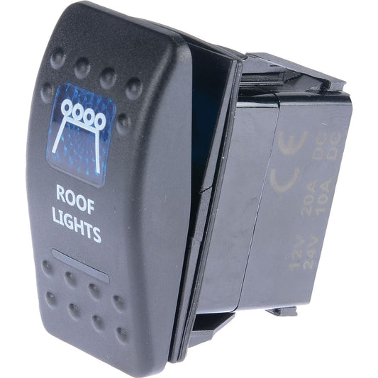Drivetech 4x4 Rocker Roof Lights Switch On/Off SPST 12 or 24V Blue Illumination - DT-11010