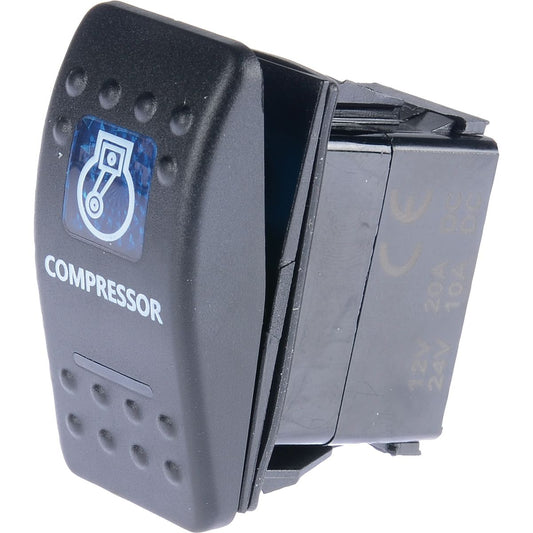 Drivetech 4x4 Rocker Compressor Switch On/Off SPST 12 or 24V Blue Illumination - DT-11009