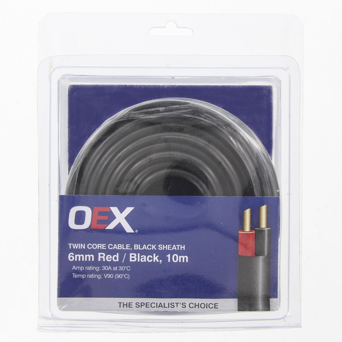 OEX 6mm Twin Core Automotive Cable, Red/Black, with Black Sheath 
(10m) - ACX0811-10BL