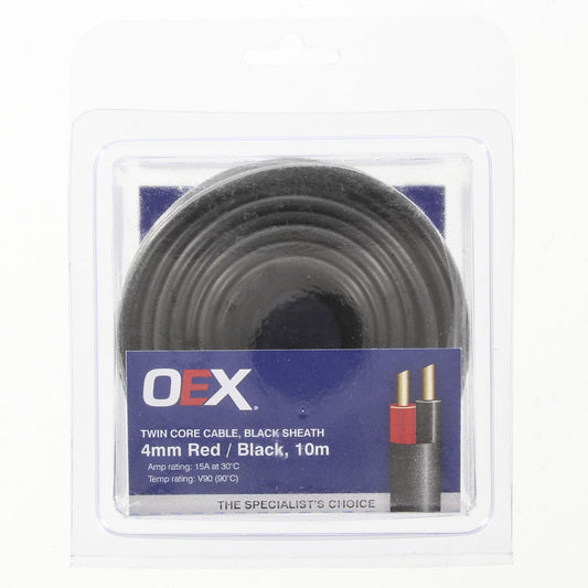 OEX 4mm Twin Core Automotive Cable, Red/Black, With Black Sheath - 10m Blister Pack - ACX0808-10BL