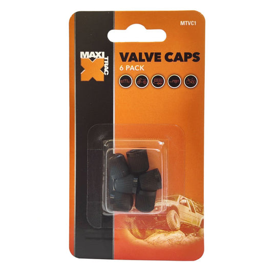 Maxi Trac Plastic Black Valve Caps 6 Pack - MTVC1