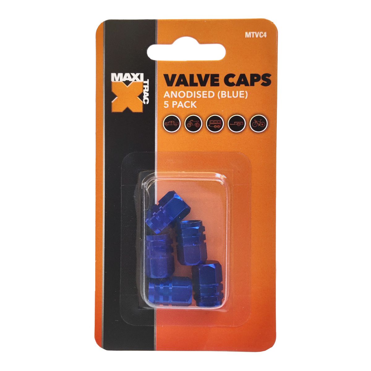 Maxi Trac Anodised Hex Blue Valve Caps 5 Pack - MTVC4