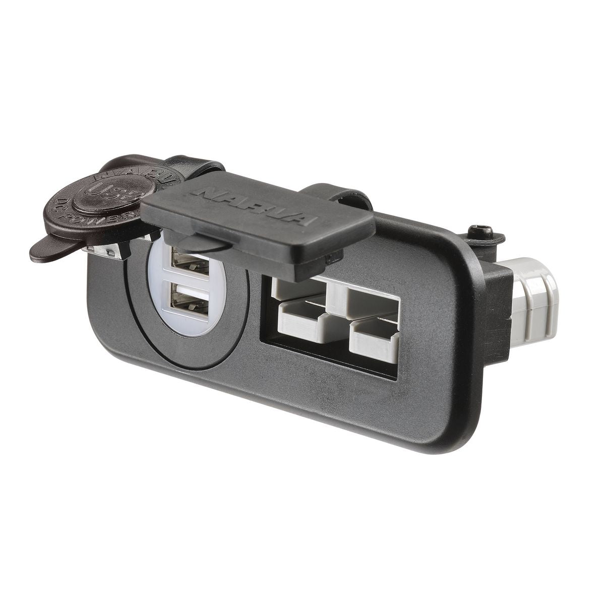 Narva HDRV 50A Dual USB Twin Socket Flush Mount with Covers - 81146BL