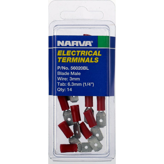Narva Crimp Terminal Male Blade Red Insulated 6.3mm  14 Pce - 56020BL