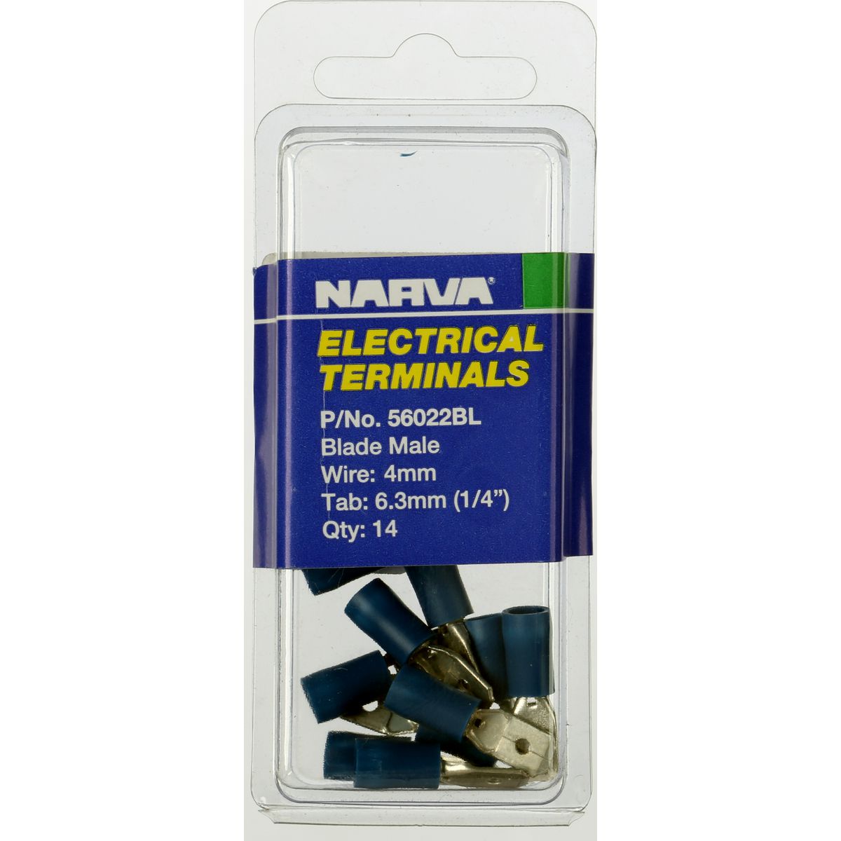 Narva Crimp Terminal Male Blade Blue Insulated 6.3mm  14 Pce - 56022BL