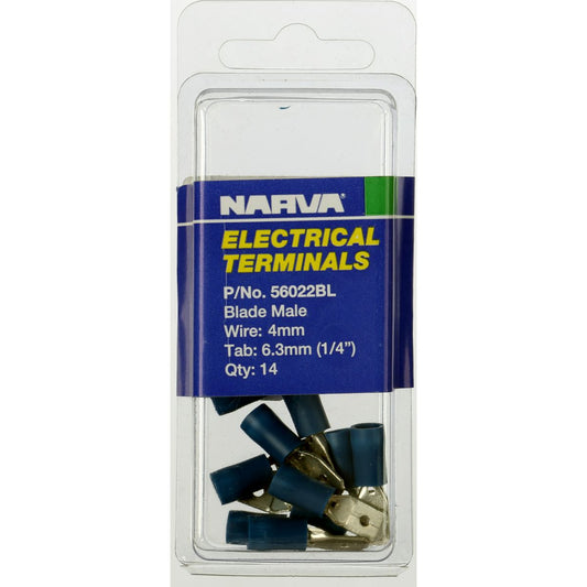 Narva Crimp Terminal Male Blade Blue Insulated 6.3mm  14 Pce - 56022BL