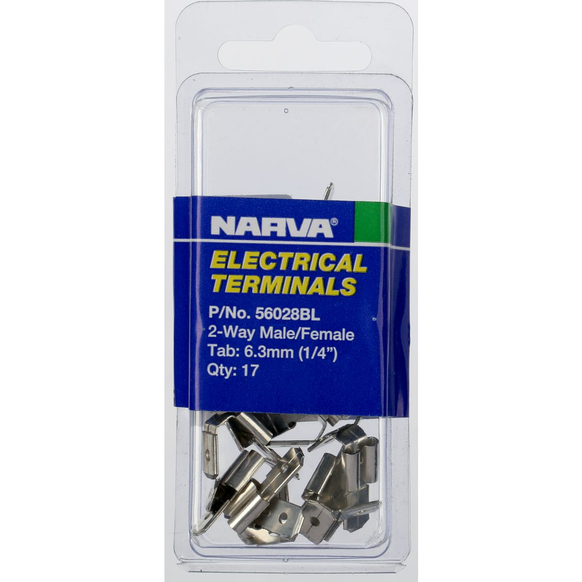 Narva Crimp Terminal 2 Way Male/Female Blade Connector Non Insulated 6.3mm 17Pk - 56028BL