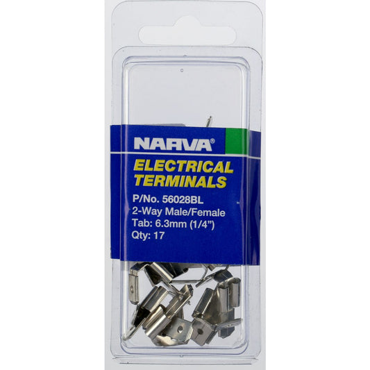 Narva Crimp Terminal 2 Way Male/Female Blade Connector Non Insulated 6.3mm 17Pk - 56028BL