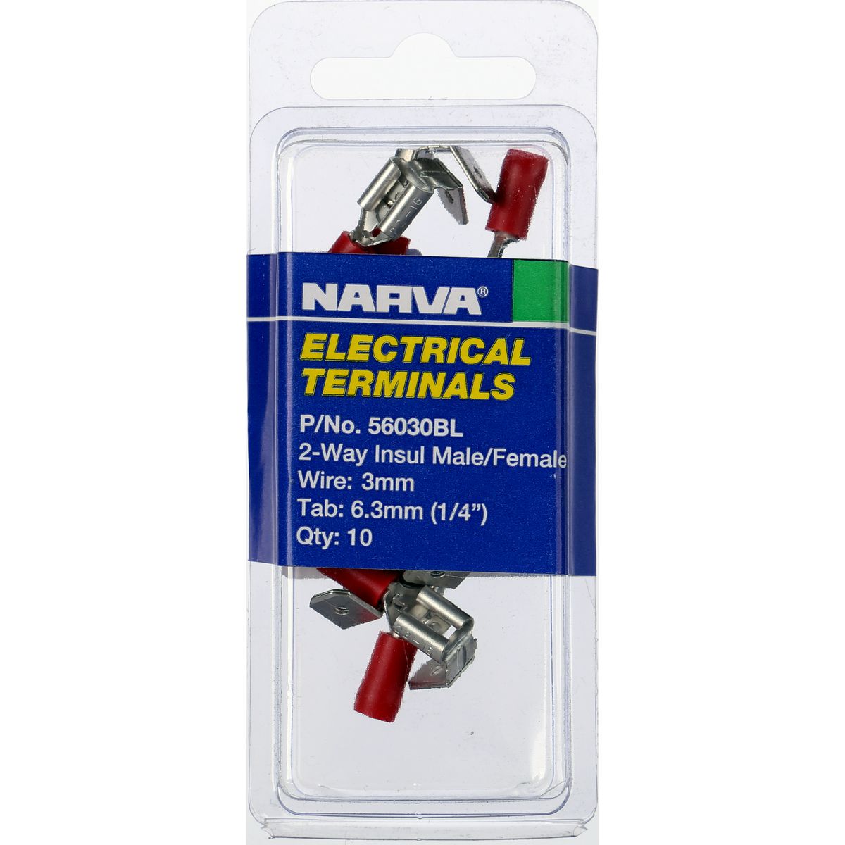 Narva Crimp Terminal 2 Way Male/Female Blade Red Insulated 6.3mm  10 Pce - 56030BL