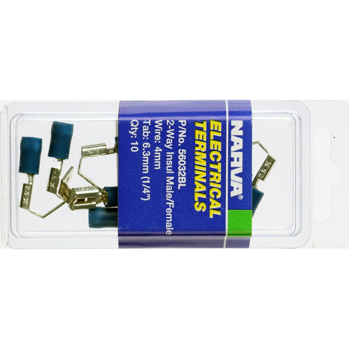 Narva Crimp Terminal 2 Way Male/Female Blade Blue Insulated 6.3mm  10 Pce - 56032BL