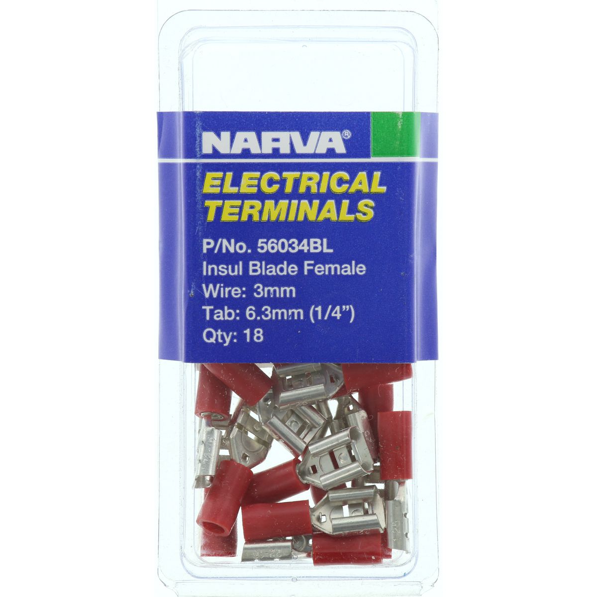 Narva Crimp Terminal Female Blade Red Insulated 6.3mm  18 Pce - 56034BL