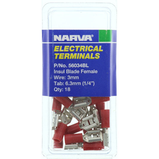 Narva Crimp Terminal Female Blade Red Insulated 6.3mm  18 Pce - 56034BL