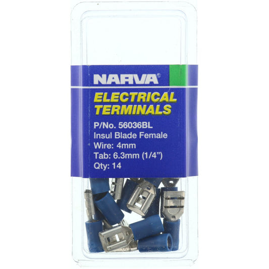 Narva Crimp Terminal Female Blade Blue Insulated 6.3mm  14 Pce - 56036BL