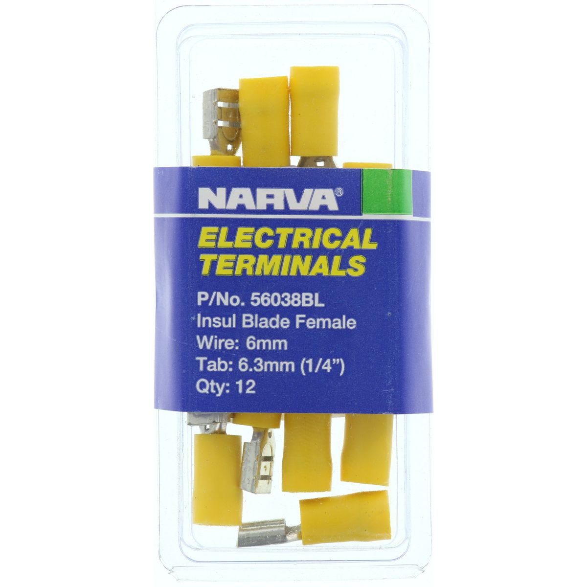 Narva Crimp Terminal Female Blade Yellow Insulated 6.3mm  12 Pce - 56038BL