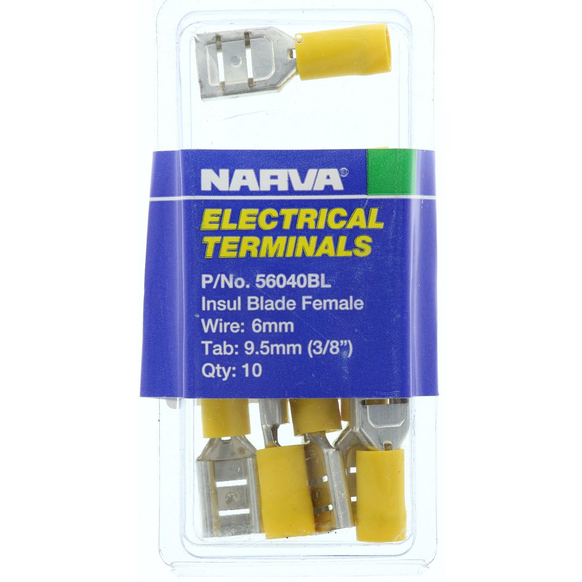 Narva Crimp Terminal Female Blade Yellow Insulated 9.5mm  10 Pce - 56040BL