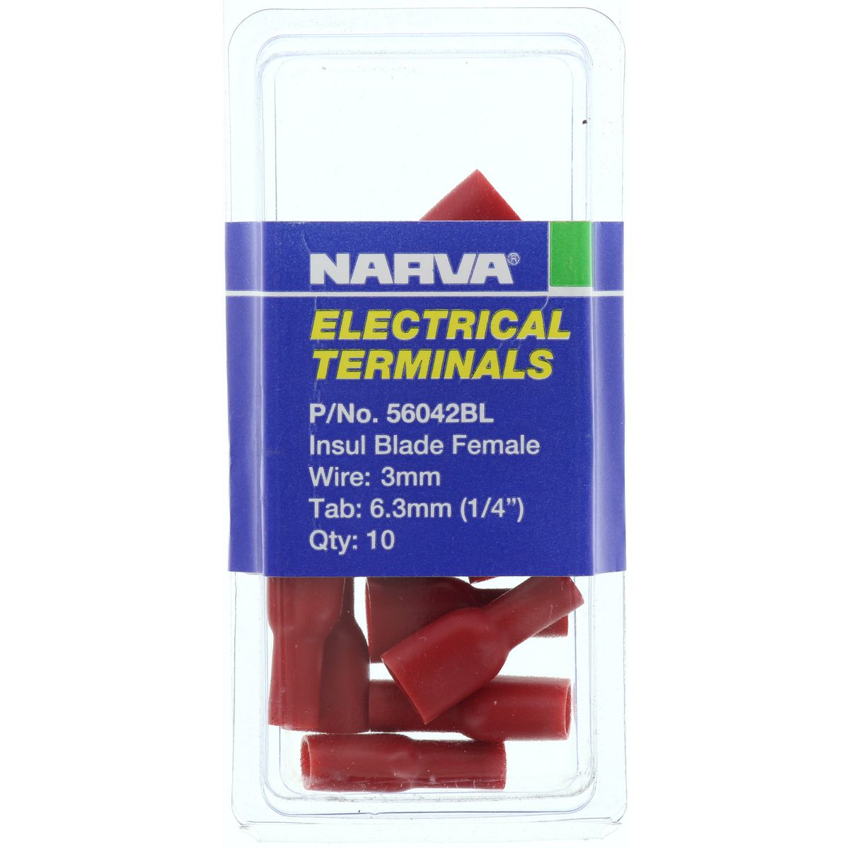 Narva Crimp Terminal Female Blade Red Insulated 6.3mm  10 Pce - 56042BL