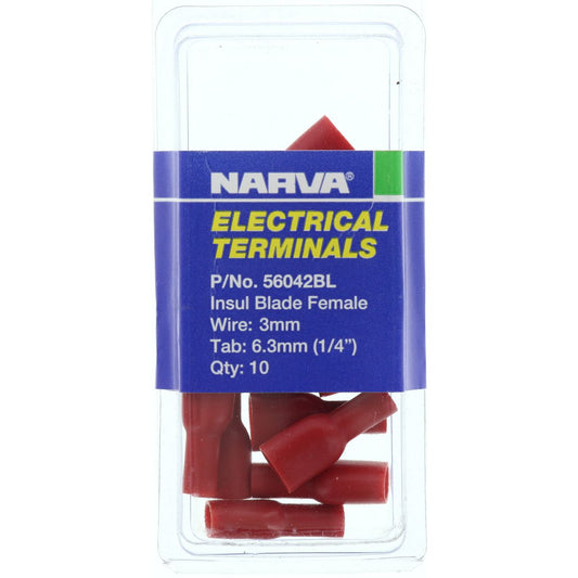 Narva Crimp Terminal Female Blade Red Insulated 6.3mm  10 Pce - 56042BL
