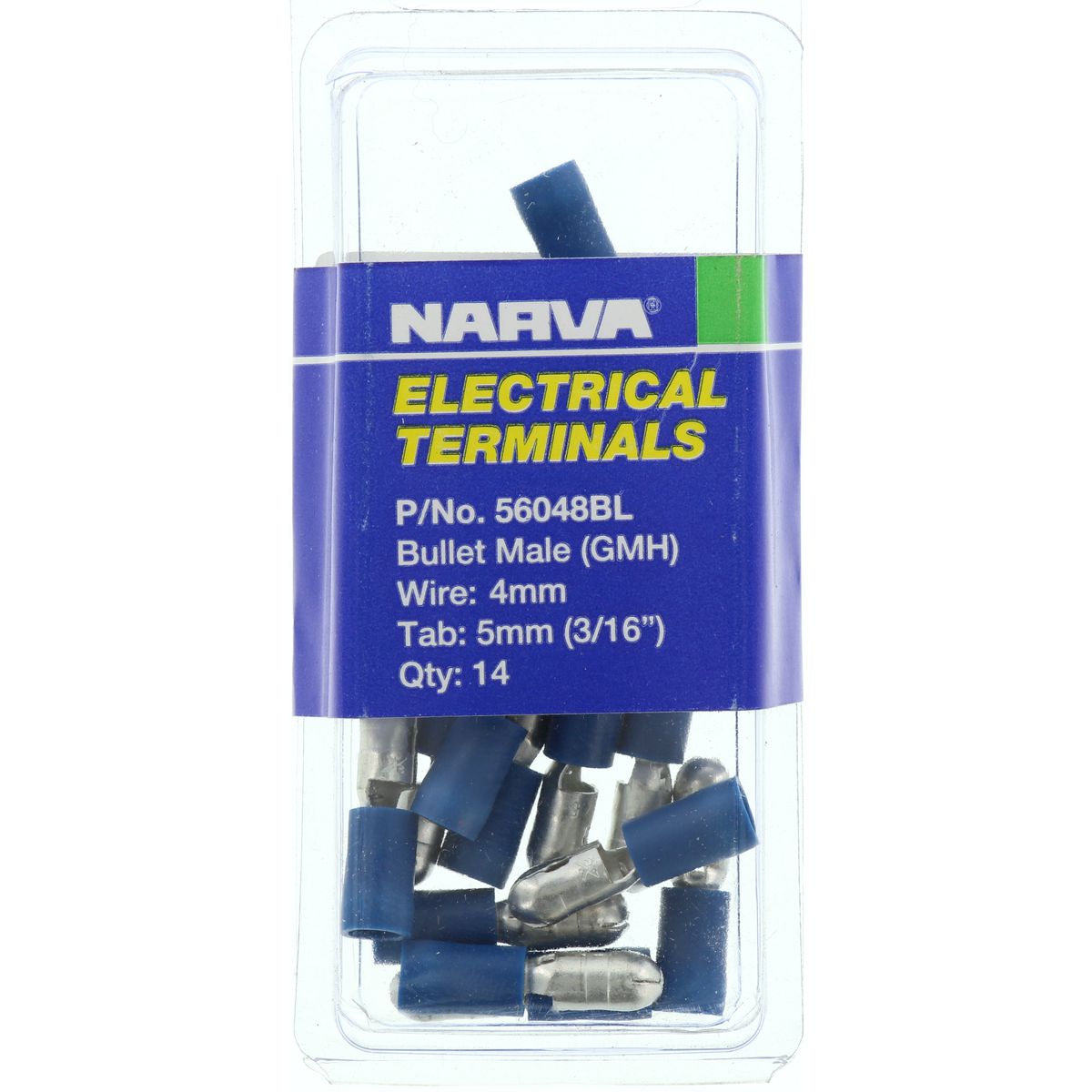 Narva Crimp Terminal Male Bullet Blue Insulated 5mm  14 Pce - 56048BL