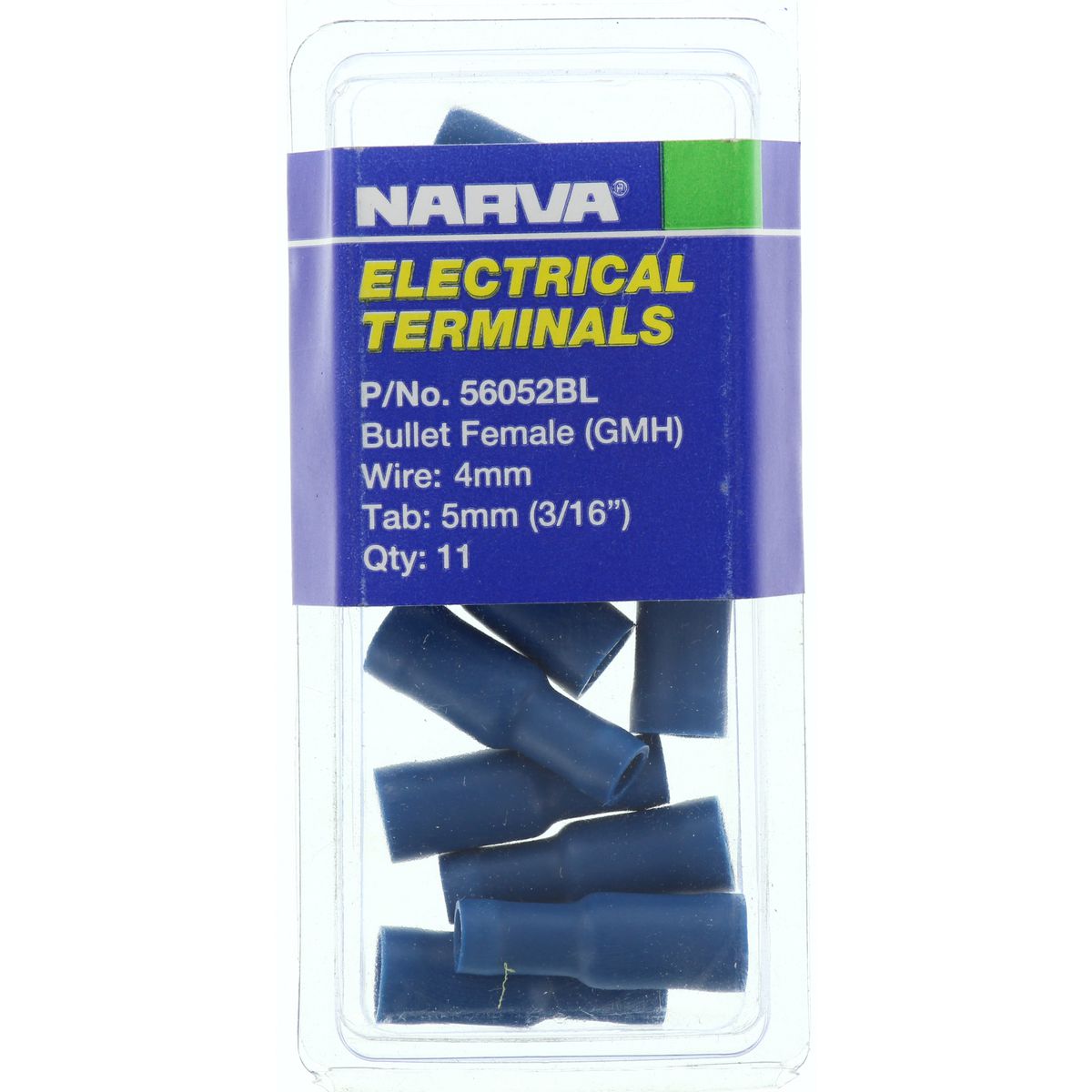 Narva Crimp Terminal Female Bullet Blue Insulated 5mm  11 Pce - 56052BL