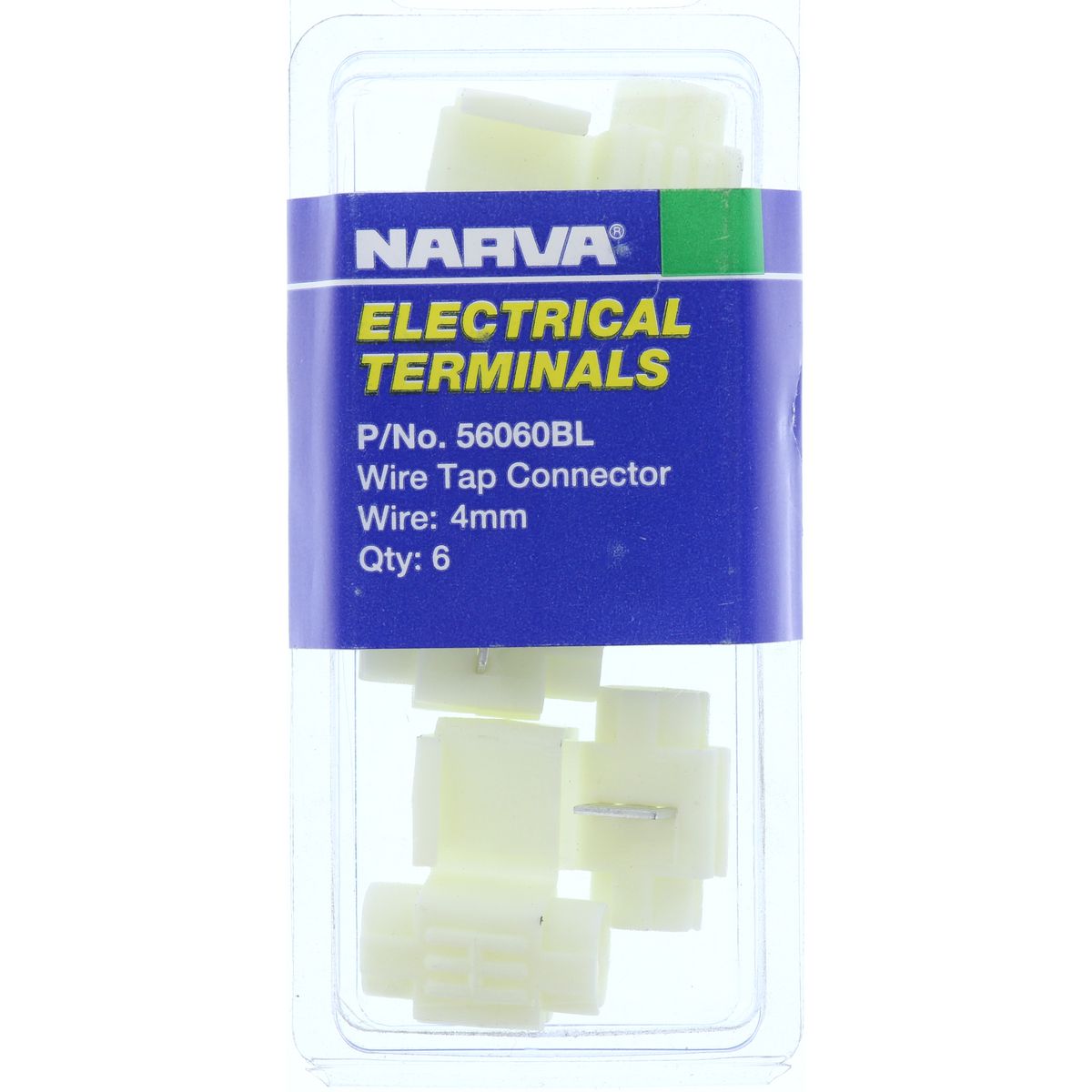 Narva Crimp Terminal Wire Tap Connector White Non Insulated 4mm  6 Pce - 56060BL