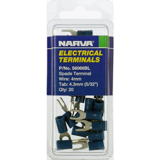 Narva Crimp Terminal Spade Blue Insulated 4.3mm  20 Pce - 56066BL