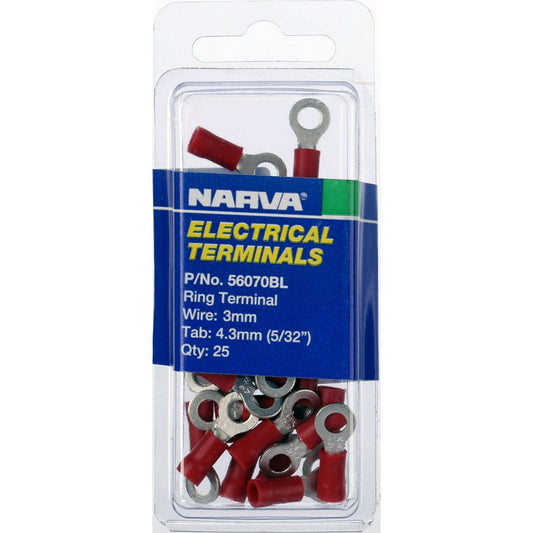 Narva Crimp Terminal Ring Red Insulated 4.3mm  25 Pce - 56070BL