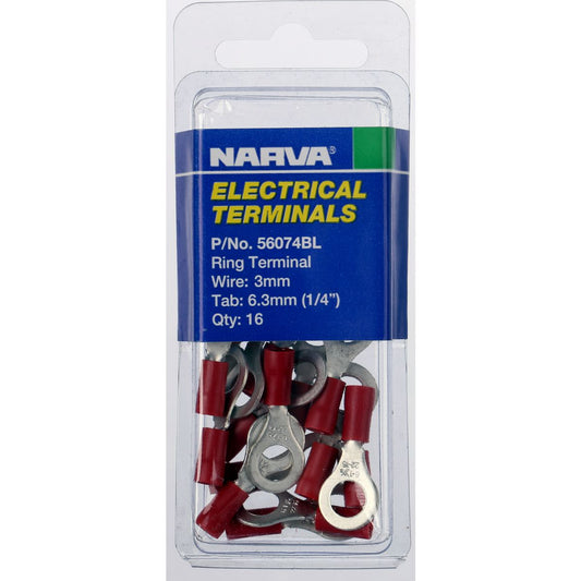 Narva Crimp Terminal Ring Red Insulated 6.3mm  16 Pce - 56074BL