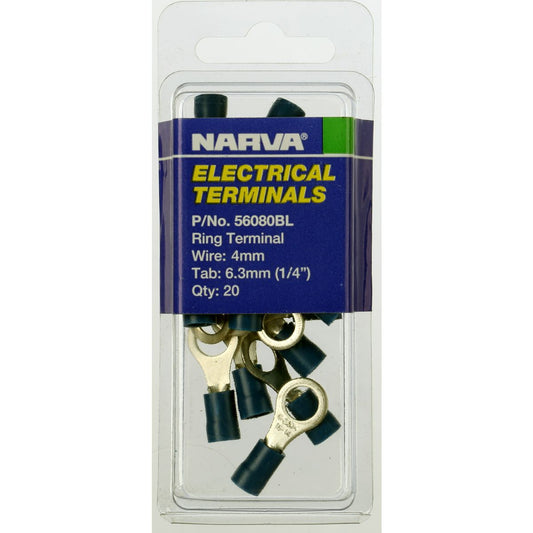 Narva Crimp Terminal Ring Blue Insulated 6.3mm  20 Pce - 56080BL