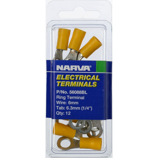 Narva Crimp Terminal Ring Yellow Insulated 6.3mm  12 Pce - 56088BL