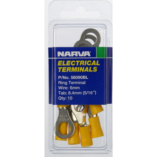 Narva Crimp Terminal Ring Yellow Insulated 8.4mm  10 Pce - 56090BL