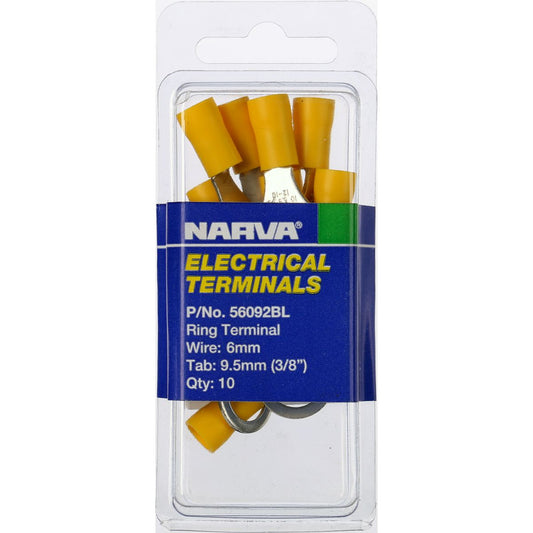 Narva Crimp Terminal Ring Yellow Insulated 9.5mm  10 Pce - 56092BL